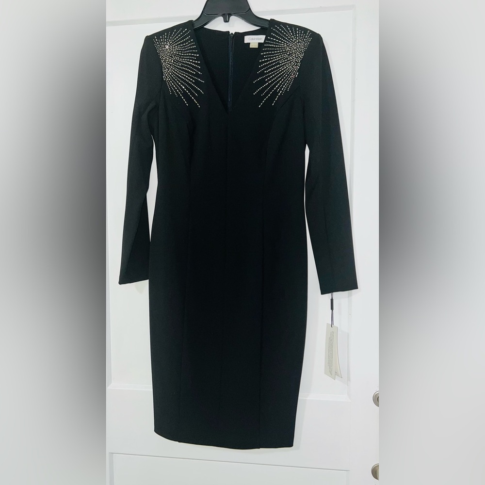 Calvin Klein Black Dress with Embellished Shoulders